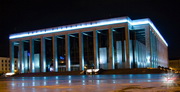 Architectural illumination of monumental building Palace of Republic in Minsk, Belarus.